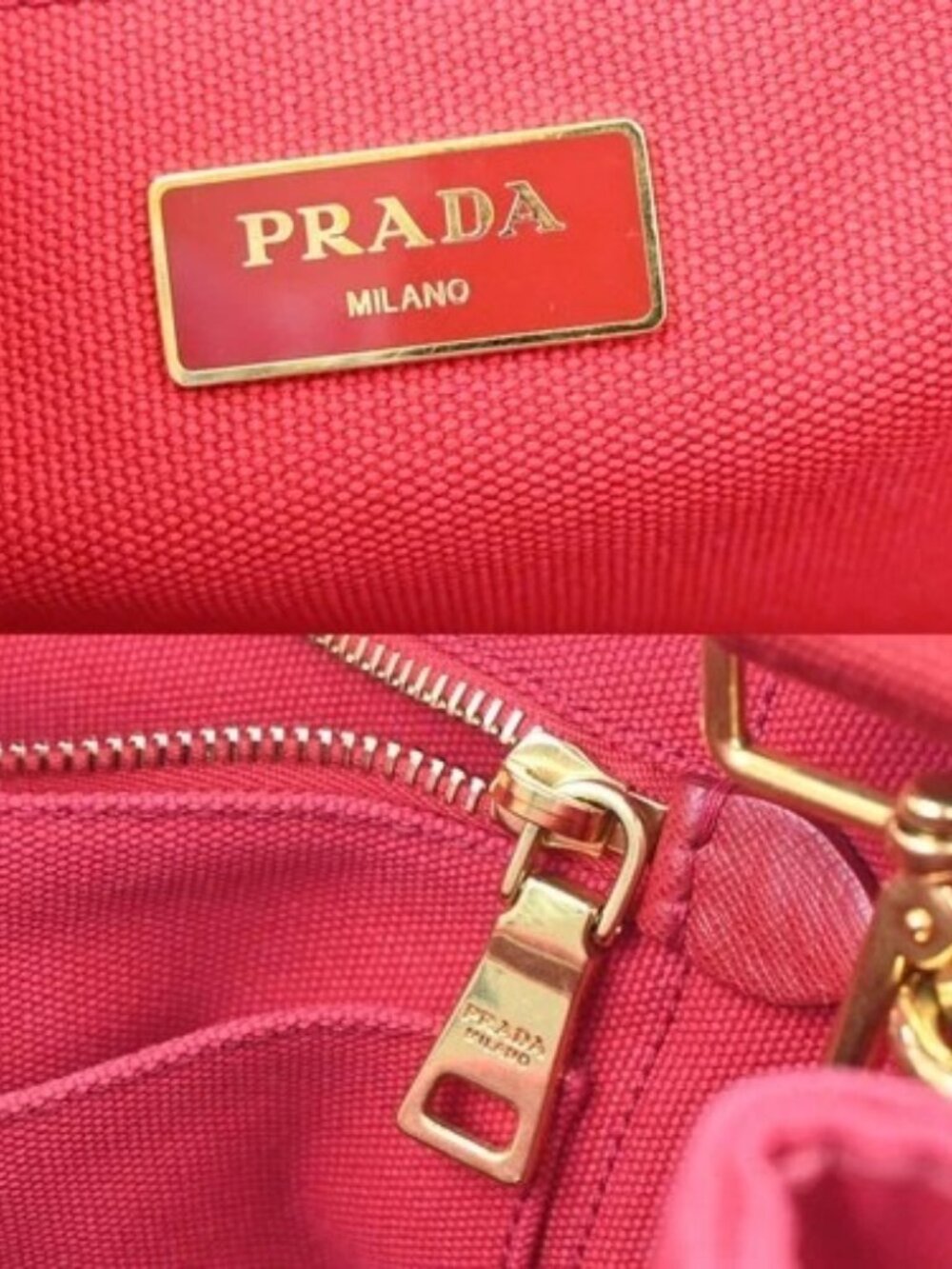 PRADA Logo Canapa 2Way Shoulder Hand Bag Canvas Leather Red GHW 79YH925 - Picture 13 of 16